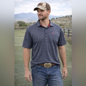 Cinch Arenaflex Performance Polo Grey Blue Heathered Large